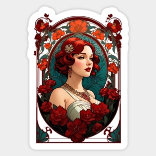 Beautiful Victorian woman retro vintage floral design Sticker